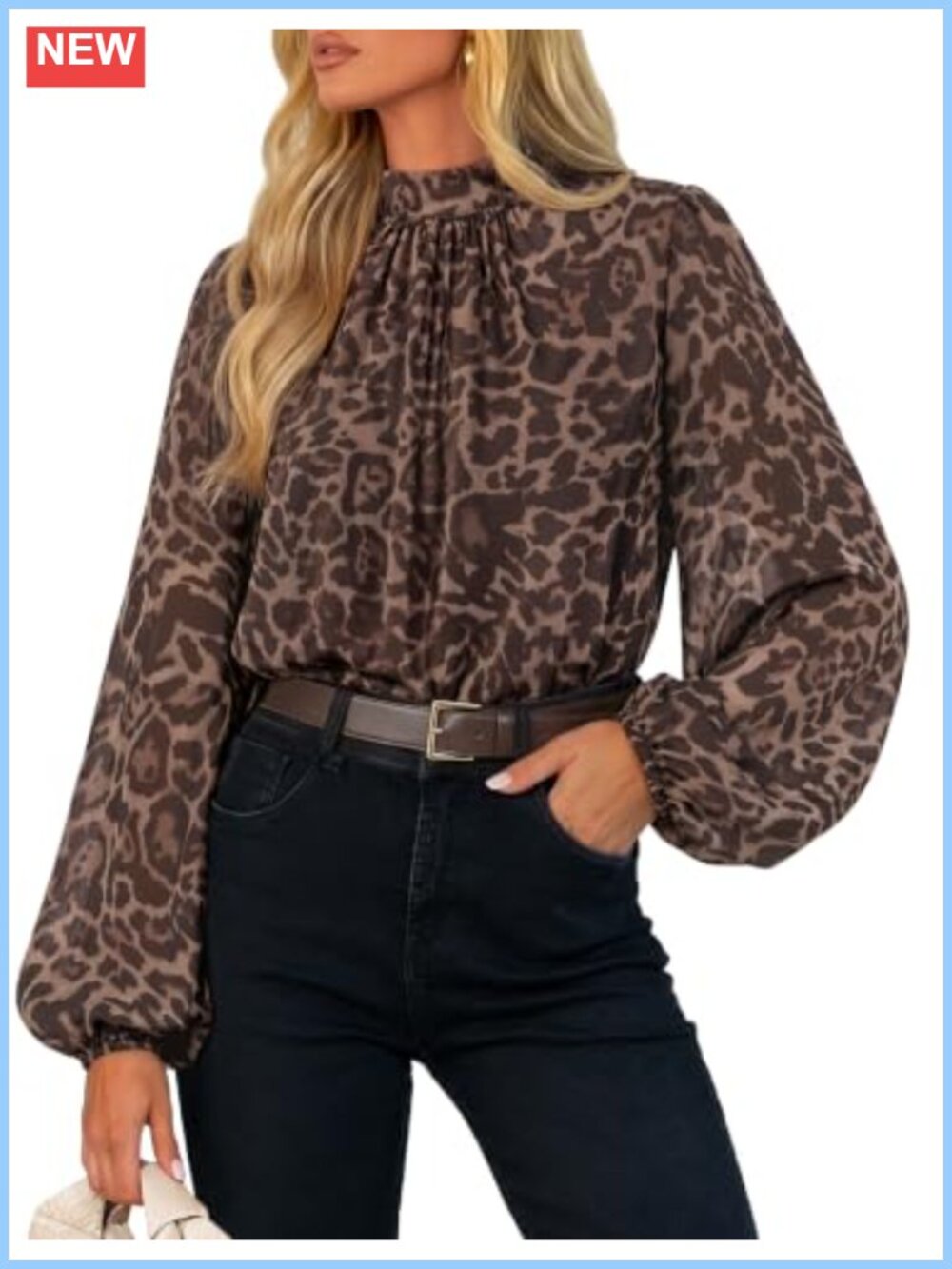 Women's Chiffon Blouse Long Sleeve Mock Neck Dressy Casual Top